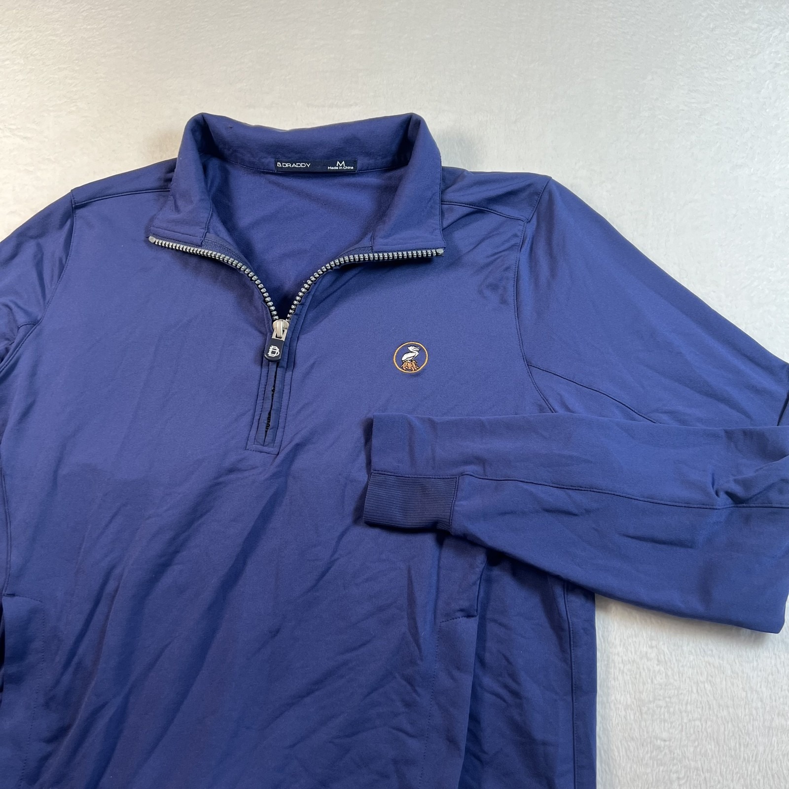 B Draddy 1/4 Zip Pullover Mens Medium Blue Long Sleeve Golf Performance Stretch